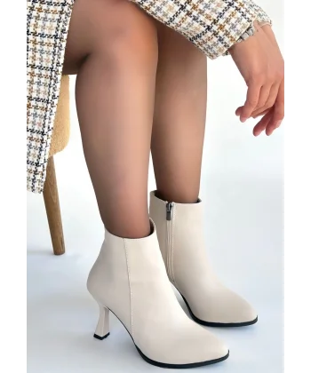 Mişha Bej Cilt Topuklu Bot