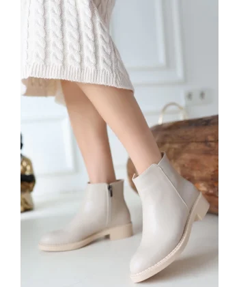 Moed Bej Cilt Topuklu Bot