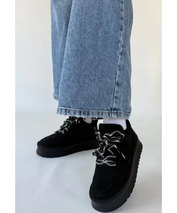 Muden Siyah Süet Bağcıklı Bot