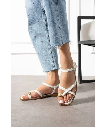 Nordi Beyaz Cilt Kemerli Sandalet