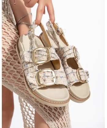 Olira Bej Simli Kemerli Sandalet