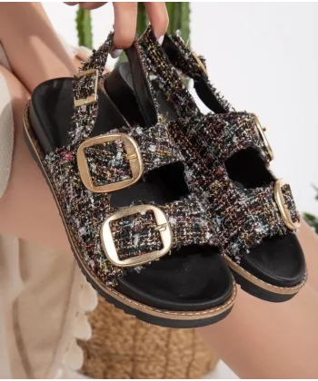 Olira Siyah Simli Kemerli Sandalet