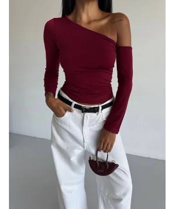 Omuz detaylı kollu bluz bordo f2336