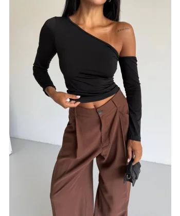 Omuz detaylı kollu bluz siyah f2336