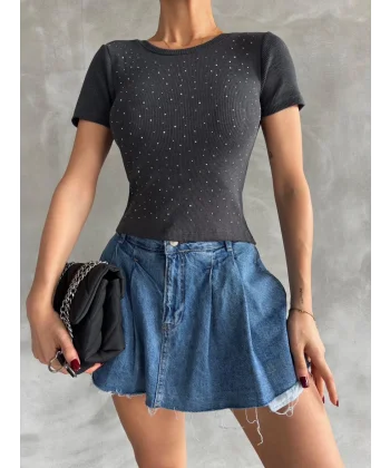 Önü taşlı antrasit bluz s3512