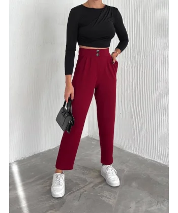 örme krep pantolon çift düğmeli