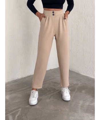 örme krep pantolon çift düğmeli