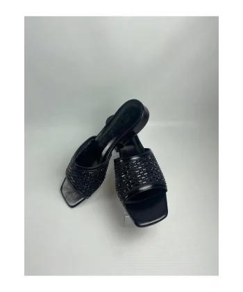 Ortu Siyah Cilt İşlemeli Terlik