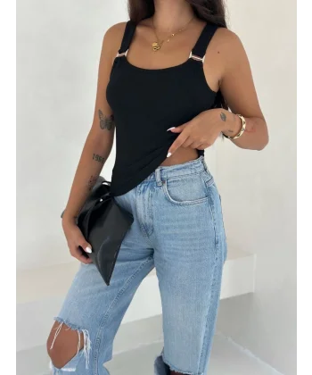 Ottoman toka askılı bluz siyah s4194