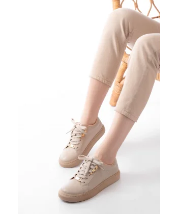 P-910 Bej Bağcıklı Taban Dikişli Günlük Kadın Spor
