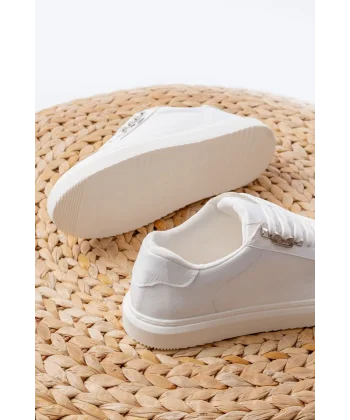 P-910 Beyaz Bağcıklı Taban Dikişli Günlük Kadın Spor