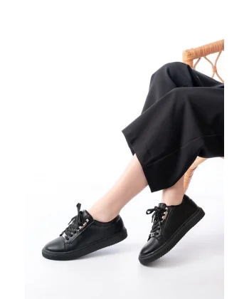 P-910 Siyah Bağcıklı Taban Dikişli Günlük Kadın Spor