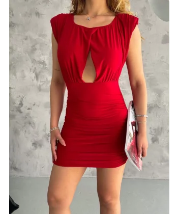 Pencereli mini mikro elbise s3843