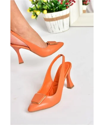 Pıert Turuncu Cilt Topuklu Ayakkabı