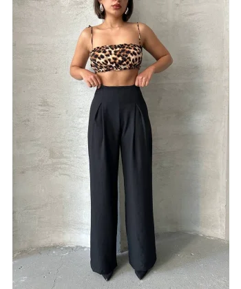 Pileli keten pantolon s255046