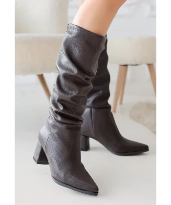 Pitay  Kahverengi Cilt Topuklu Çizme