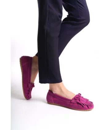 PS-100 Fuşya Süet Püsküllü Günlük Kadın Babet