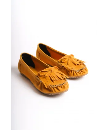 PS-100 Hardal Süet Püsküllü Günlük Kadın Babet