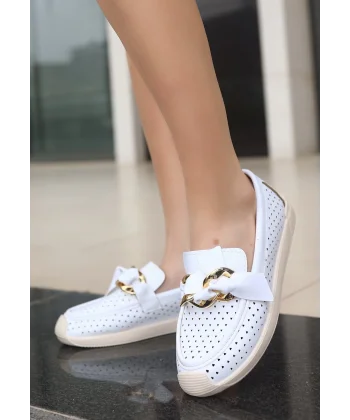 Riwan Beyaz Cilt Babet Ayakkabı