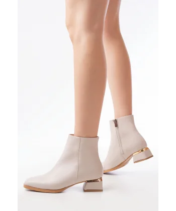 RM-500 Bej Topuklu Fermuarlı Günlük Kadın Bot