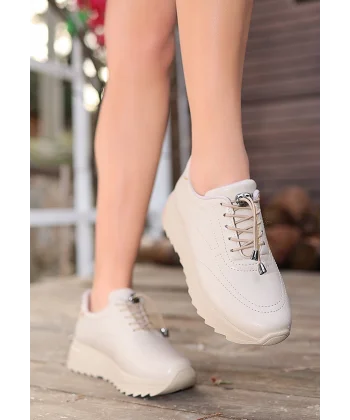 Romy Bej Cilt  Bağcıklı Spor Ayakkabı