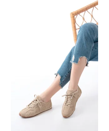 RS-01 Bej Süet İnce Taban Günlük Spor Ayakkabı