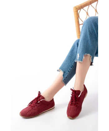 RS-01 Bordo Süet İnce Taban Günlük Spor Ayakkabı