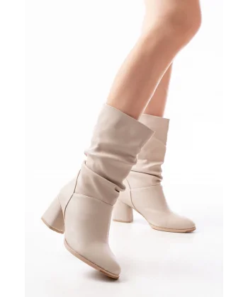 RS-2430 Bej Topuklu Körüklü Günlük Kadın Bot