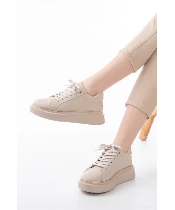 RS-2435 Bej Roze Bağcıklı Dikişli Günlük Spor Ayakkabı