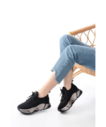 RS-400  Siyah Bağcıklı Fileli Platin Taban Günlük Kadın Spor