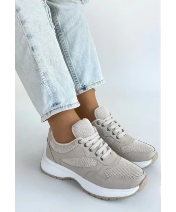 Slar Bej Cilt Bağcıklı Spor Ayakkabı