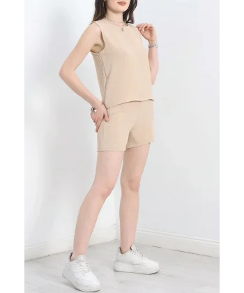 Şortlu Ayrobin takım bej