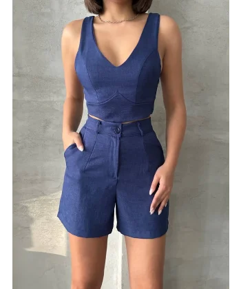 Şortlu keten takım s255014