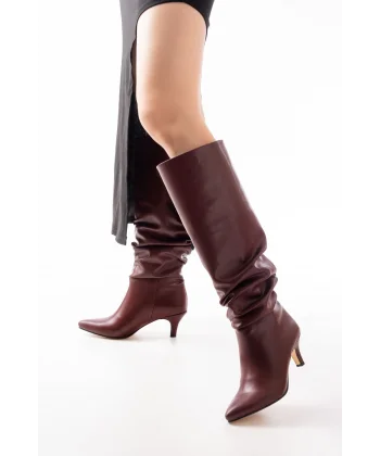 SR-2001 Bordo İnce Topuklu Günlük Bayan Çizme