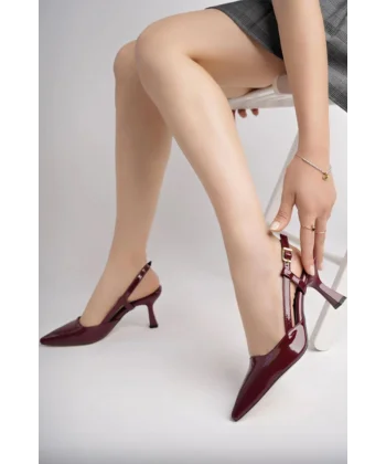 ST-002 Bordo Rugan Günlük 7 cm Topuklu Bayan Ayakkabı