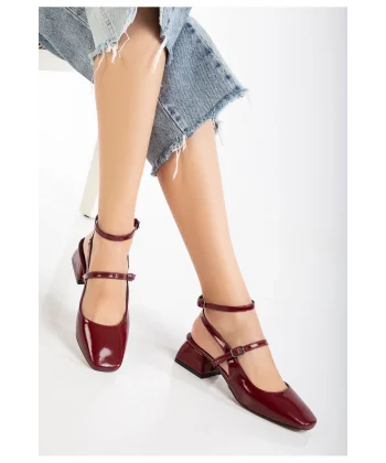 ST-003 Bordo Rugan Günlük 4 cm Topuklu Bayan Ayakkabı