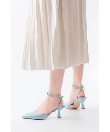 ST-004 Bebe Mavi Rugan Günlük 7 cm Topuklu Bayan Ayakkabı