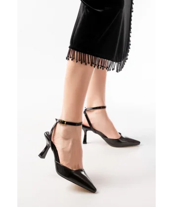 ST-004 Siyah Rugan Günlük 7 cm Topuklu Bayan Ayakkabı