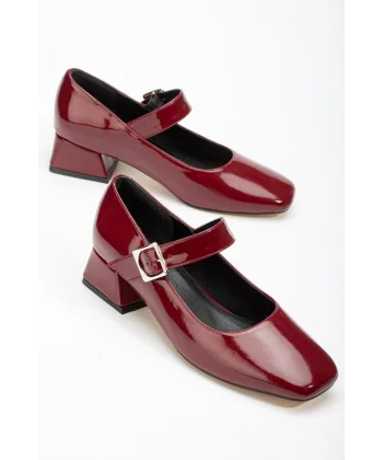 ST-006 Bordo Rugan Günlük 4 cm Topuklu Bayan Ayakkabı