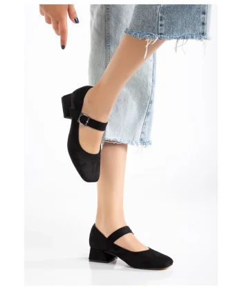 ST-006 Siyah Süet Günlük 4 cm Topuklu Bayan Ayakkabı