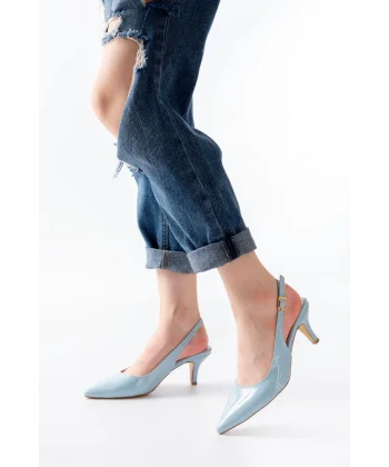 ST-1152 Bebe Mavi Rugan Günlük 7 cm Topuklu Kadın Ayakkabı