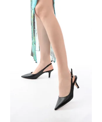 ST-1152 Siyah Günlük 7 cm Topuklu Kadın Ayakkabı