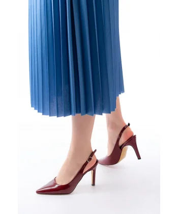 ST-1153 Bordo Rugan Günlük Arkası Açık 9 cm Topuklu Kadın Ayakkabı