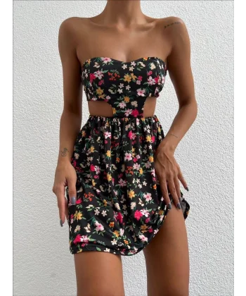 Straplez elbise baskılı