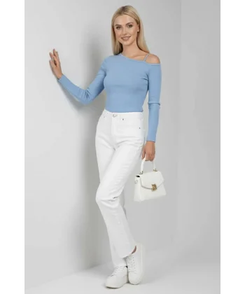 Tek Omuz İpli Bluz mavi t4328