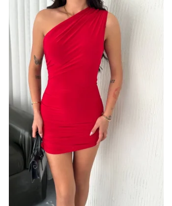 Tek omuz mini elbise 3916