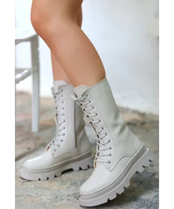 Toir Bej Cilt Bağcıklı Postal