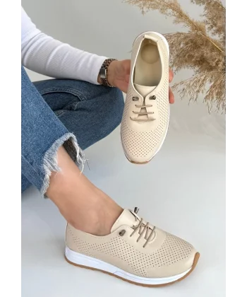 Tone Bej Cilt Bağcıklı Spor Ayakkabı