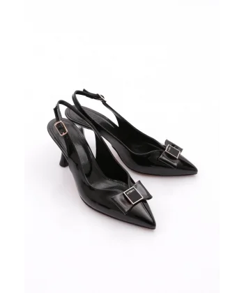 Vakay Siyah Cilt Topuklu Ayakkabı