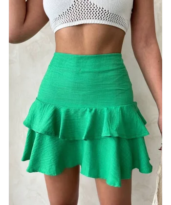 Valonlu fırfırlı etek yeşil s24681